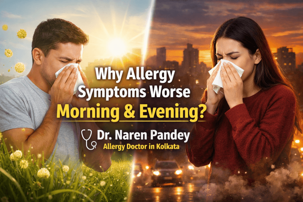 Why allergy symptoms worse in morning and evening explained by Dr Naren Pandey allergy doctor in Kolkata