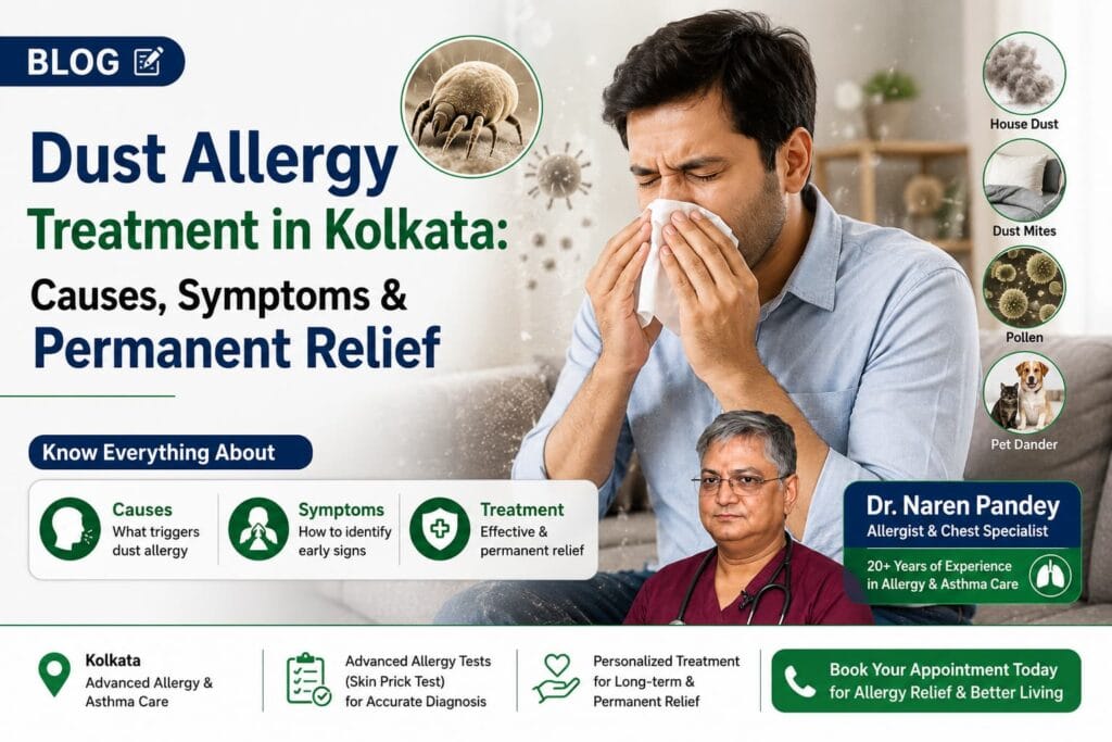 Dust allergy treatment in Kolkata - causes, symptoms and permanent relief by Dr. Naren Pandey, allergist and chest specialist