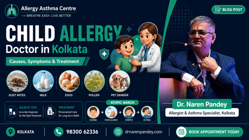 Child allergy doctor in Kolkata - causes symptoms and treatment by Dr. Naren Pandey, Allergist and Asthma Specialist showing atopic march from eczema to asthma