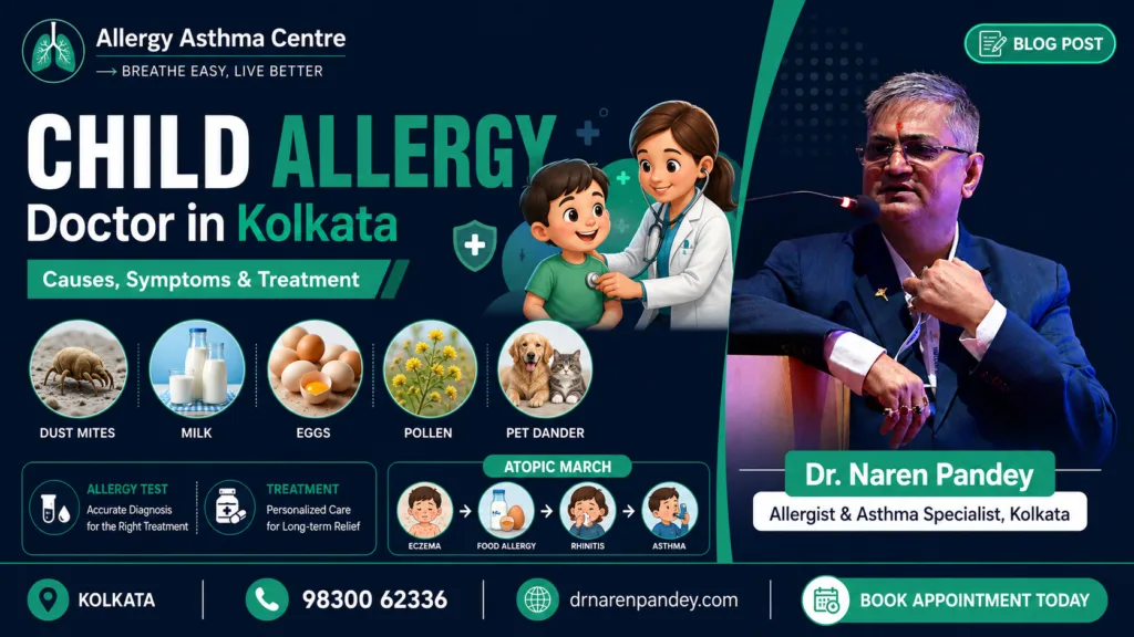 Child allergy doctor in Kolkata - causes symptoms and treatment by Dr. Naren Pandey, Allergist and Asthma Specialist showing atopic march from eczema to asthma