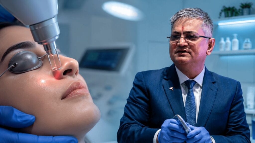 Dr. Naren Pandey performing laser mole removal and Xanthelasma treatment in Kolkata at Allergy Asthma Centre